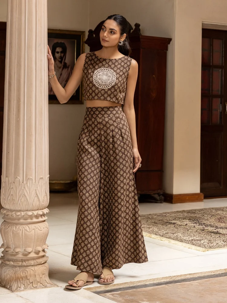 FIORRA Women s Navy Blue Cotton Printed Co-ord Set